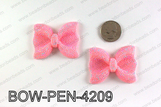 Acrylic Rhinestone Bow Pendant ,Pink 42x52mm BOW-PEN-4209