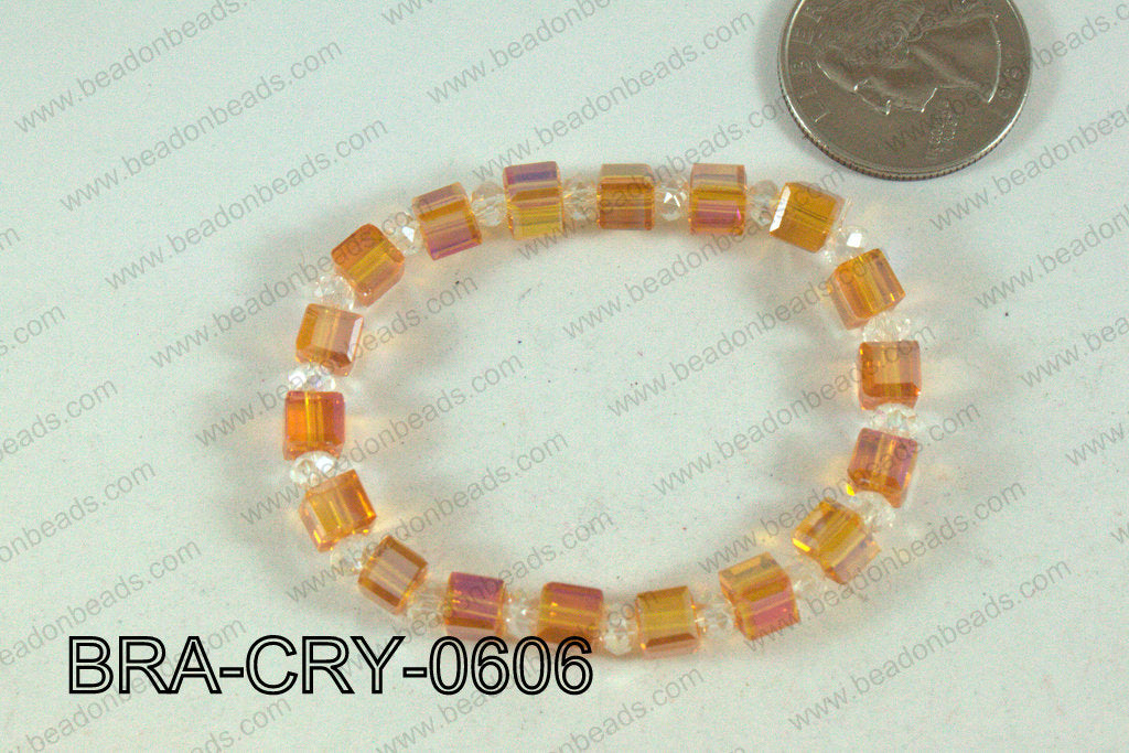 Crystal Cube Bracelet Orange 6mm BRA-CRY-0606
