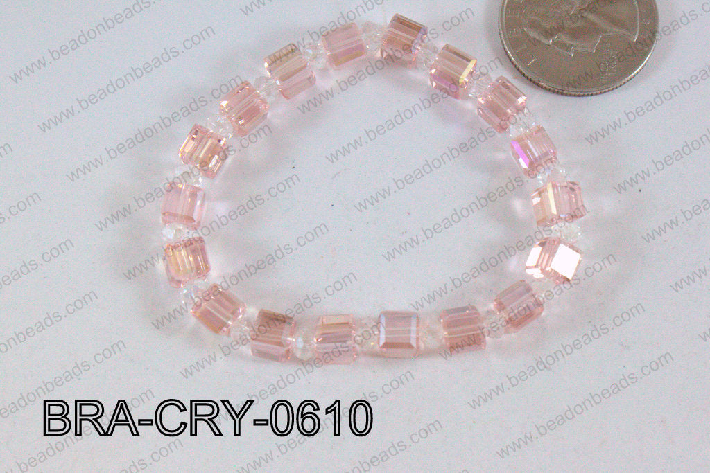 Crystal Cube Bracelet Pink AB 6mm BRA-CRY-0610