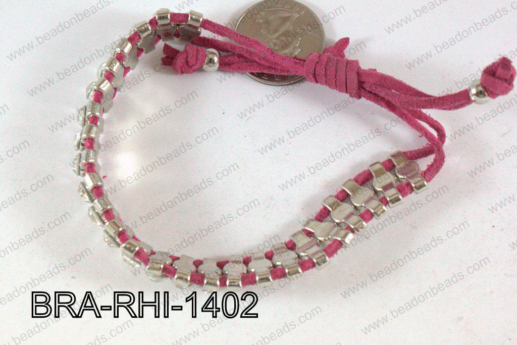 Rhinestone Bracelet with Hot Pink Cord 14mm BRA-RHI-1402