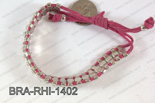 Rhinestone Bracelet with Hot Pink Cord 14mm BRA-RHI-1402