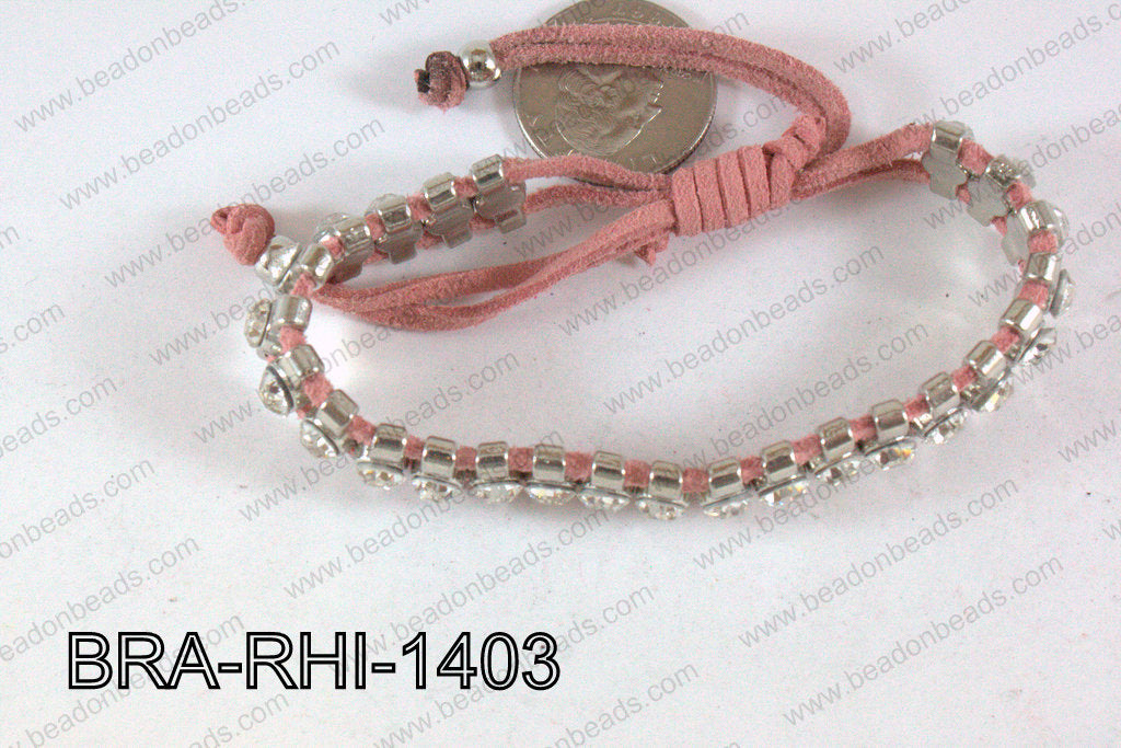 Rhinestone Bracelet with Pink Cord 14mm BRA-RHI-1403