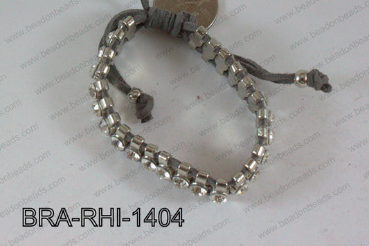 Rhinestone Bracelet with Grey Cord 14mm BRA-RHI-1404