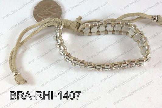Rhinestone Bracelet with Cream Cord 14mm BRA-RHI-1407