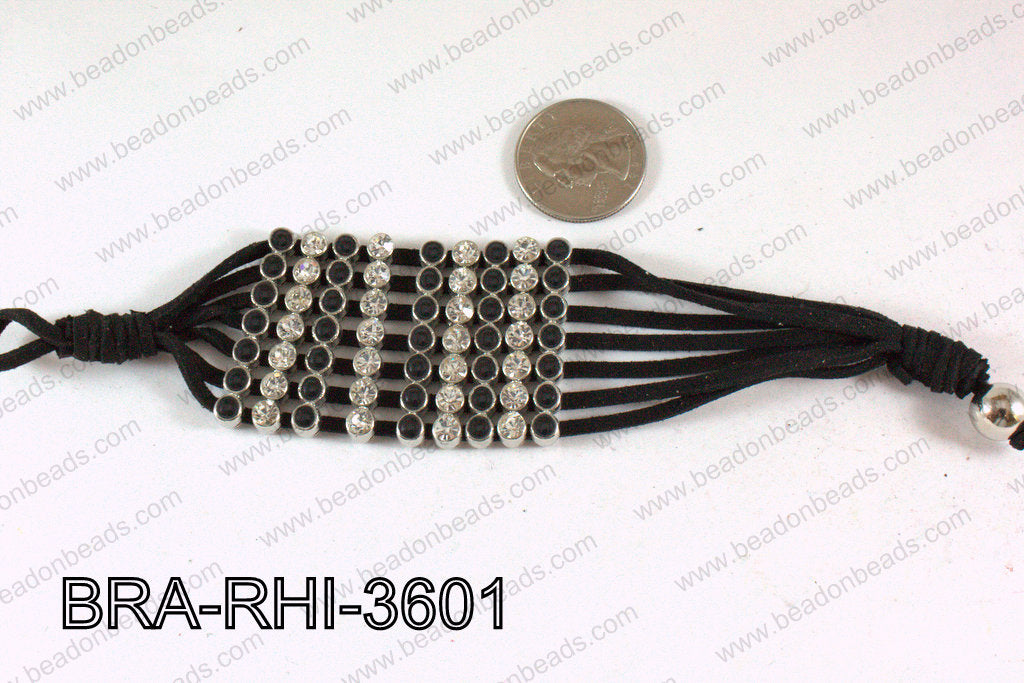 Rhinestone Bracelet Clear/Black with Black Cord 36mm BRA-RHI-360