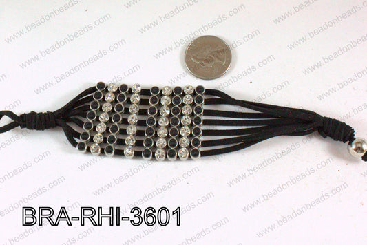 Rhinestone Bracelet Clear/Black with Black Cord 36mm BRA-RHI-360