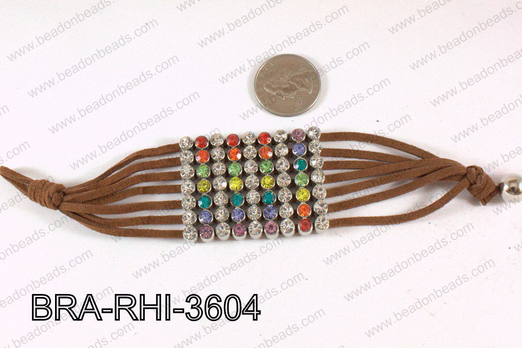 Rhinestone Bracelet Multicolor with Brown Cold 36mm BRA-RHI-3604