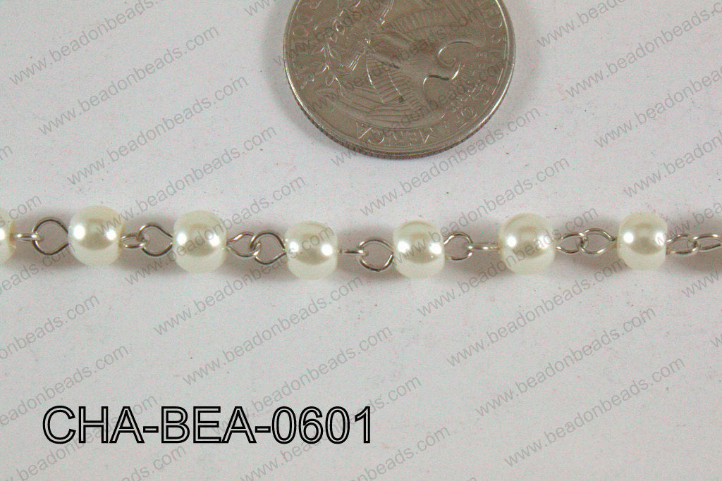 Silver Chain with Glass Pearl 6mm CHA-BEA-0601