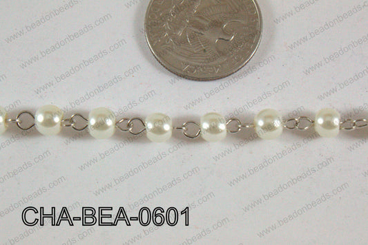 Silver Chain with Glass Pearl 6mm CHA-BEA-0601