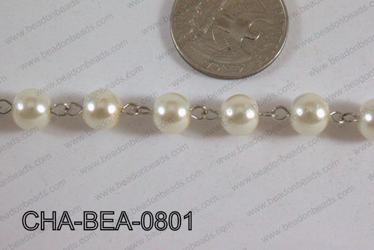 Silver Chain with Glass Pearl 8mm CHA-BEA-0801