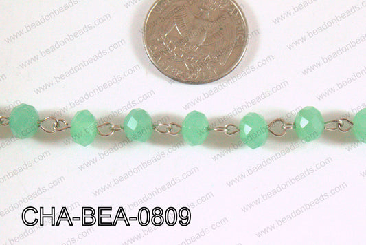 Decorative Silver Chain with 8mm Rondelle Mint Faceted Crystal C