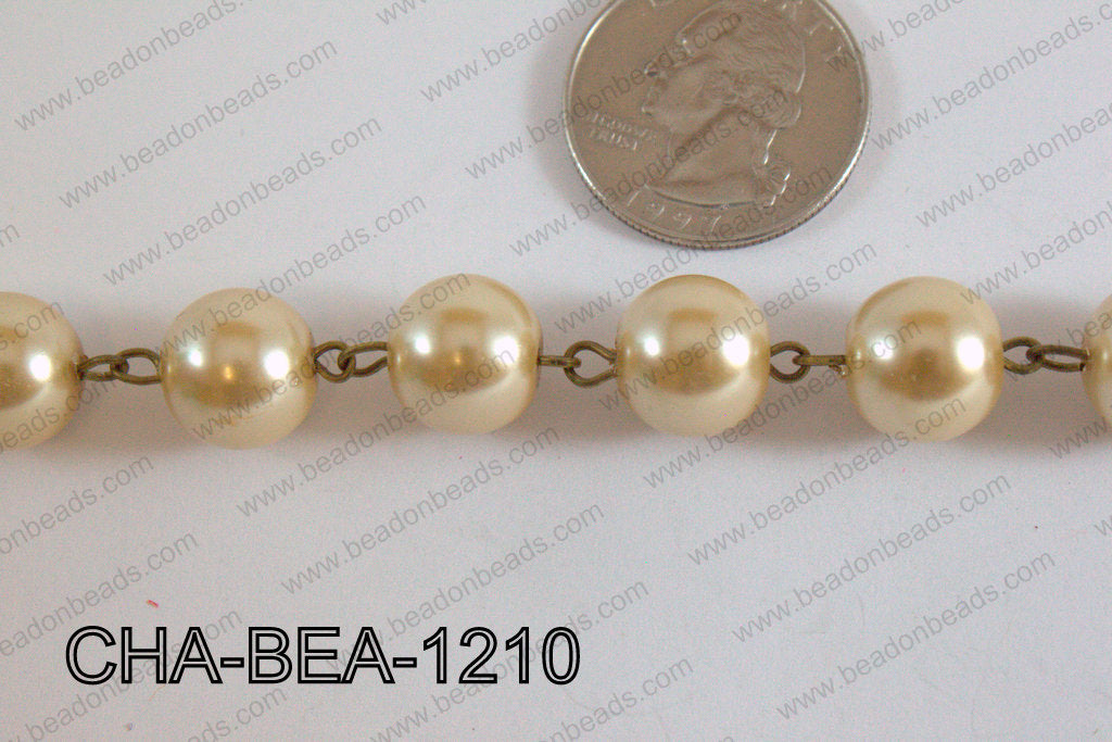 Decorative Bronze Chain with 12mm Round Champagne Glass Pearl CH