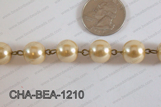Decorative Bronze Chain with 12mm Round Champagne Glass Pearl CH