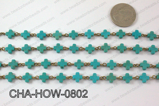 HOWLITE TURQUIOSE CROSS WITH BRONZE CHAIN 8mm CHA-HOW-0802