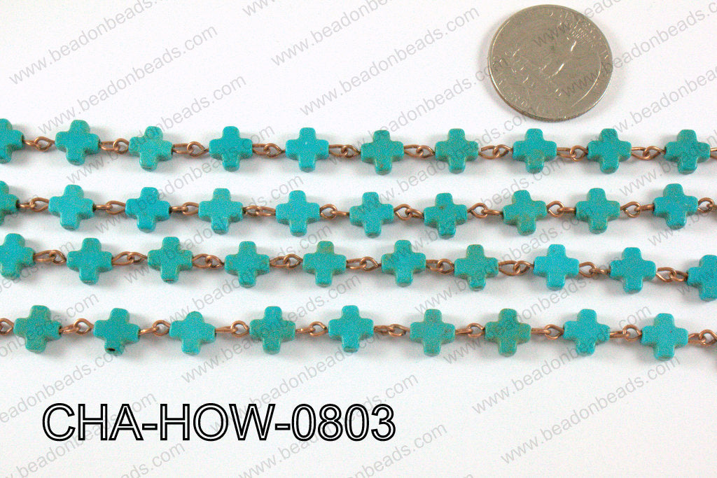 HOWLITE TURQUIOSE CROSS WITH COPPER CHAIN 8mm CHA-HOW-0803