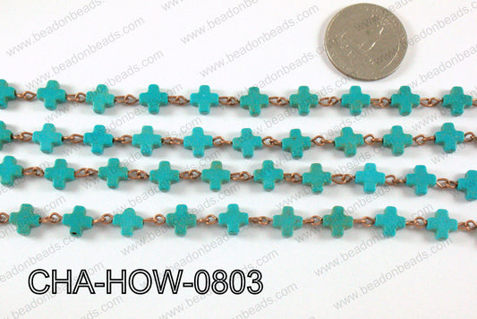 HOWLITE TURQUIOSE CROSS WITH COPPER CHAIN 8mm CHA-HOW-0803