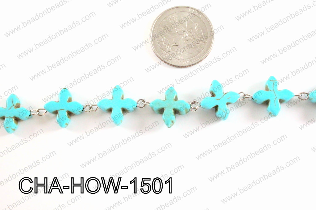 Howlite Turquiose cross with Silver Chain 15mm CHA-HOW-1501