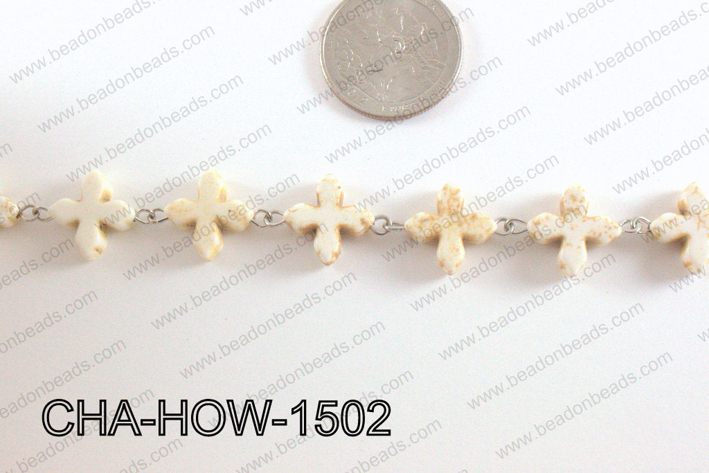Howlite Cream cross with Silver Chain 15mm CHA-HOW-1502