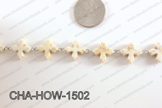 Howlite Cream cross with Silver Chain 15mm CHA-HOW-1502