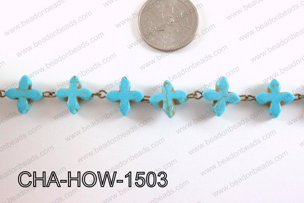 Howlite Turquiose cross with Bronze Chain 15mm CHA-HOW-1503