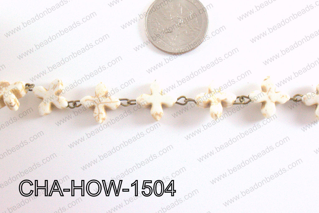 Howlite Cream cross with Bronze Chain 15mm CHA-HOW-1504
