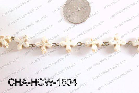 Howlite Cream cross with Bronze Chain 15mm CHA-HOW-1504