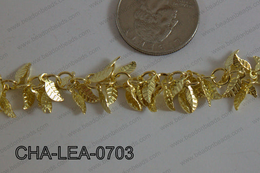 Dangling Decorative Leaf Chain Gold 7mm CHA-LEA-0703
