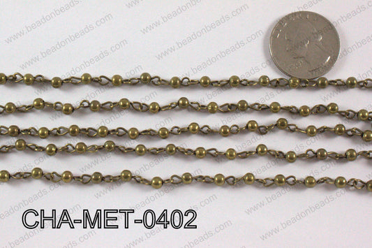 Bronze Metal Round Beads with Bronze Chain 4mm CHA-MET-0402