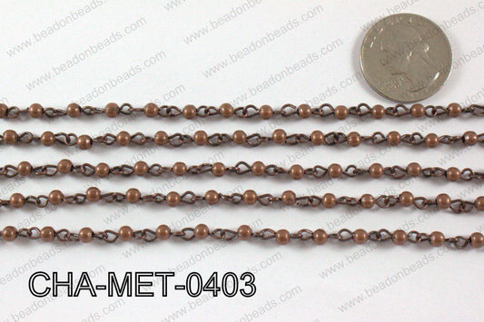 Copper Metal Round Beads with Copper Chain 4mm CHA-MET-0403