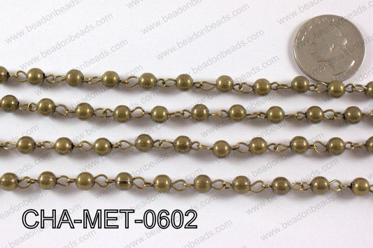 Bronze Metal Round Beads with Bronze Chain 6mm CHA-MET-0602
