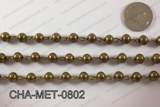 Bronze Metal Round Beads with Bronze Chain 8mm CHA-MET-0802