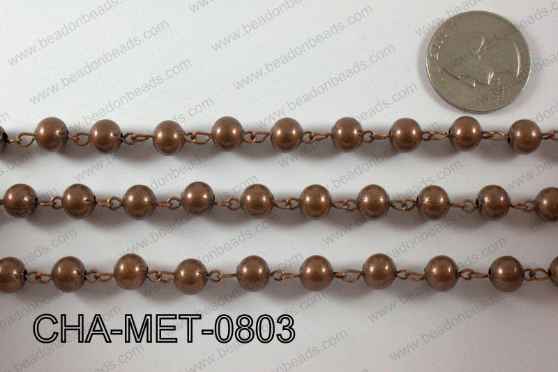 Copper Metal Round Beads with Copper Chain 8mm CHA-MET-0803