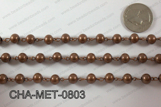 Copper Metal Round Beads with Copper Chain 8mm CHA-MET-0803