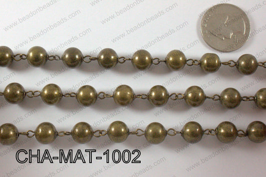 Bronze Metal Round Beads with Bronze Chain 10mm CHA-MET-1002