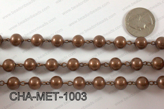 Copper Metal Round Beads with Copper Chain 10mm CHA-MET-1003