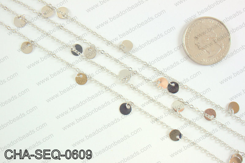 Coin dangle sequin chain 6mm, silver CHA-SEQ-0609