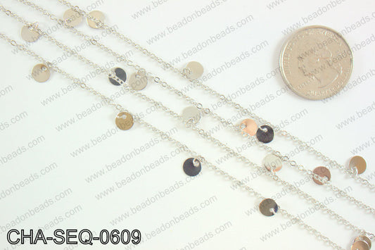 Coin dangle sequin chain 6mm, silver CHA-SEQ-0609