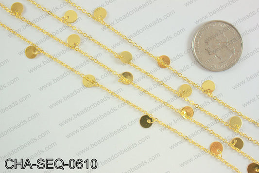 Coin dangle sequin chain 6mm, gold CHA-SEQ-0610