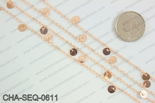 Coin dangle sequin chain 6mm, rose gold CHA-SEQ-0611
