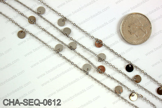Coin dangle sequin chain 6mm, gunmetal CHA-SEQ-0612
