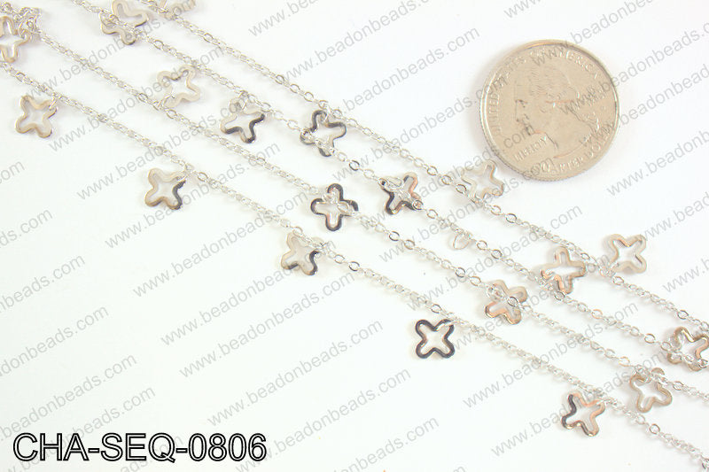 Dangle cross sequin chain 8x8mm, silver CHA-SEQ-0806