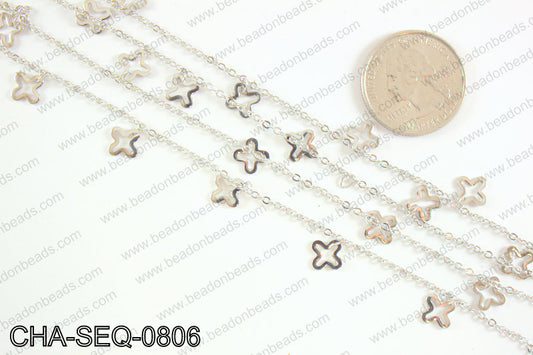 Dangle cross sequin chain 8x8mm, silver CHA-SEQ-0806