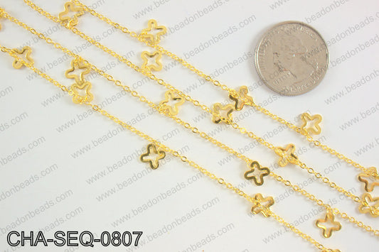 Dangle cross sequin chain 8x8mm, gold CHA-SEQ-0807