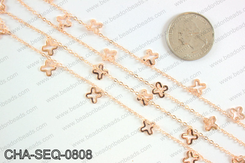 Dangle cross sequin chain 8x8mm, rose gold CHA-SEQ-0808