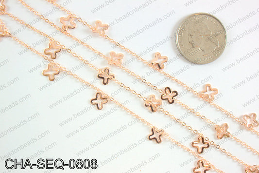 Dangle cross sequin chain 8x8mm, rose gold CHA-SEQ-0808