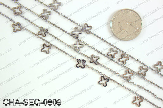 Dangle cross sequin chain 8x8mm, gunmetal CHA-SEQ-0809