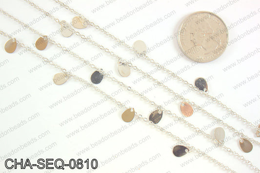 Dangle teardrop sequin chain 8x5mm, silver CHA-SEQ-0810