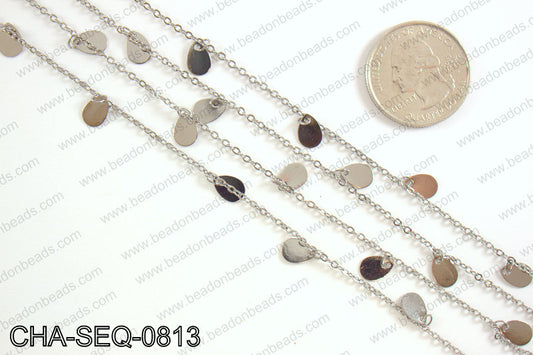 Dangle teardrop sequin chain 8x5mm, gunmetal CHA-SEQ-0813
