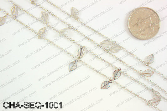 Dangle leaf sequin chain 10x5mm, silver CHA-SEQ-1001