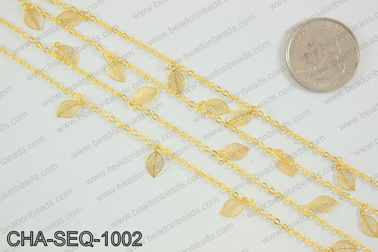 Dangle leaf sequin chain 10x5mm, gold CHA-SEQ-1002